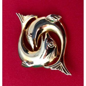 Unusual Vintage Double Dolphin Brooch